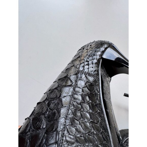 BURBERRY PRORSUM Black Snakeskin Leather High Heel Booties Ankle Boots, Size 37 - Picture 11 of 15